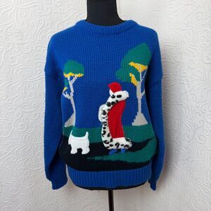 Vintage Spice of Life Novelty Sweater M Blue Dog Park Walk 80s 90s